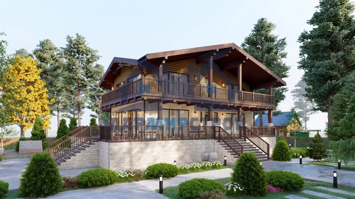 П91 - Индивидуальный проект двухэтажного дома с цокольным этажом в стиле шале — изображение 5