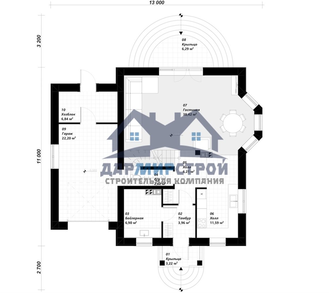 П17 - Проект одноэтажного дома из газобетона с мансардой — изображение 2