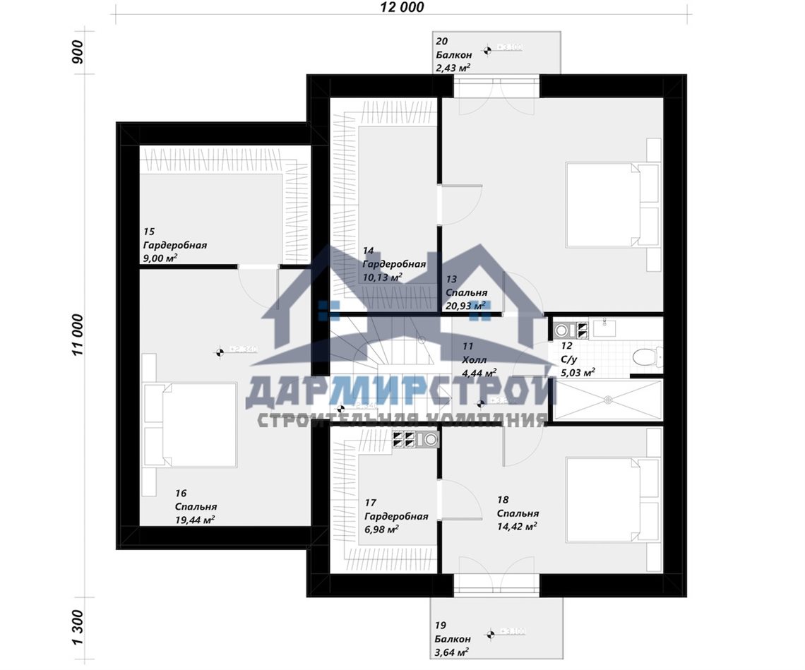 П17 - Проект одноэтажного дома из газобетона с мансардой — изображение 3