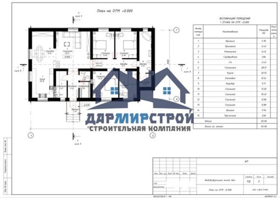 106-26 Проект одноэтажного дома из газобетона (П84) — изображение 2